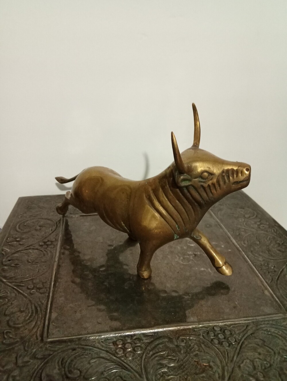 Brass Bull Sculpture - Gold Decorative Home Art